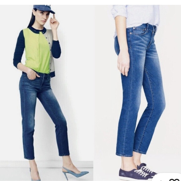 J crew cropped Reid mid tone denim jeans whiskered shadowed distressed size 30 - Picture 1 of 11